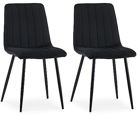 CLIPOP Esszimmerstühle 2er Set,Samt Gepolsterte Küchenstühle mit Stabilen Metallbeinen, Lounge Wohnzimmerstuhl für Zuhause, Büro und Hotel (2er Set, Schwarz)