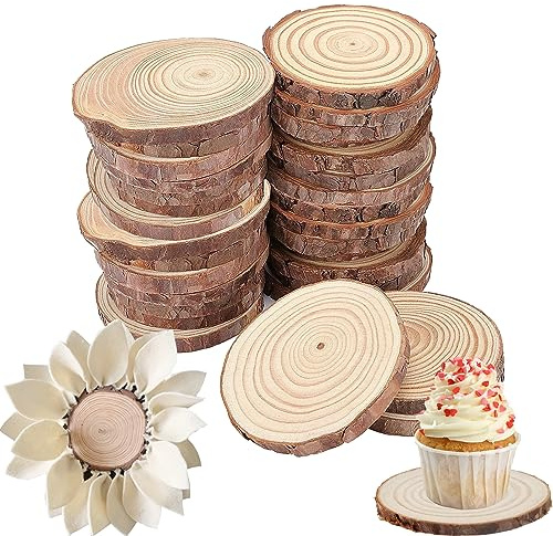 ZOENHOU 30 PCS 5.1-5.5 Inch Natural Wood Slices, 13-14cm Unfinished Round Wood Disc Coasters Wooden Slice with Bark for Centerpieces Table DIY Craft Art Painting Wedding Rustic Decoration Christmas