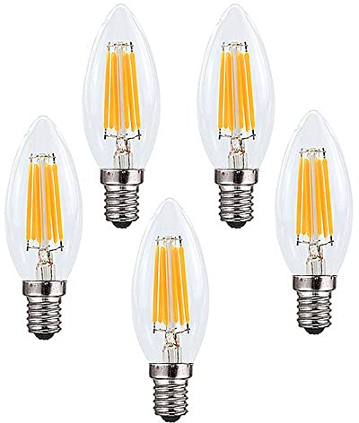 Ruihua E14 6W Dimmbare Warmweiß 2700K LED Filament Glühbirne,600LM Retro Kerzenbirne C35 Kleine Energiesparende Edison Spirale LED Lampen,5 Stück