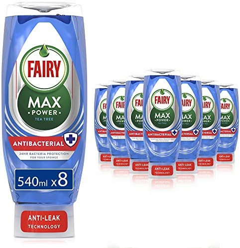 Fairy Max Power Washing Up Liquid, Antibacterial, 4.32 L (540 Ml X 8), Tea Tree Scent, Easy & Effortless Cleaning, Even On Your Greasiest Pots & Pans