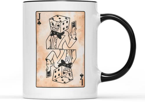 WillowGifts King Dice Cuphead Tasse Tee Kaffee Tasse Spiel Gatekeeper Familie Teufel Mugman Spieler Show Abenteuer Seele Trouble Draufgänger Cartoon Chef Saltbaker Geschenk Geschenk (schwarzer Griff)