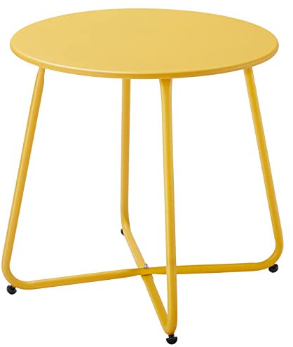 Fokebel Petite table d'appoint ronde en métal,table basse avec pieds réglables (jaune, Ø 45 x 45 h)