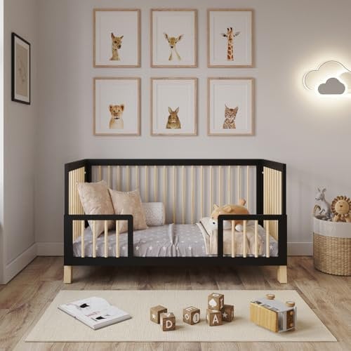 Love For Sleep Cuna Convertible en Cama 140x70cm Convertible con Barrera De Seguridad Pino Antracita Alex Juego Completo de Cuna - Cuna Cama Bebe Convertible - Baby Bed, Cuna Madera