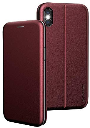 BYONDCASE iPhone X/XS Hülle Rot [Deluxe Leder Flip-Case Klapphülle] Handyhülle Fullbody 360 Grad Rundumschutz Ultra Slim Kompatibel Mit Dem iPhone 10