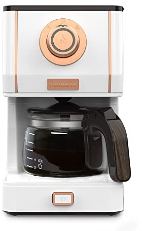 Amaste Coffee Maker, Retro Style Coffee Maker with 25 Oz Glass Coffee Pot, Coffee Machine with Reusable Coffee Filter & Three Brewing Modes, 30minute-warm-keeping, Elegant White with Rose Gold