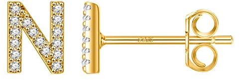 Silber Ohrringe Damen 925 Vintage, Goldene Ohrstecker Damen Buchstabe N Post-With-Friction-Back Hypoallergene Ohrringe