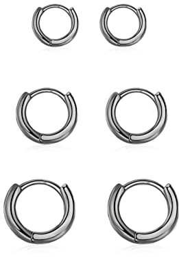 Ohrringe Schwarz Set Creolen Silber 925 Klein für Damen Mädchen - 3 Paar Helix Piercings Creolen Schwarze für Herren, Nase, Lippenringe 8mm 10mm 12mm