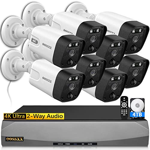 OOSSXX (4K/8.0 Megapixel & 130° Ultra Wide-Angle) 2-Way Audio PoE Outdoor Home Security Camera System Wired Outdoor Video Surveillance IP Cameras System