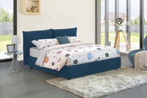 Talamo Italia - Cristel-Doppelbett, Bettkasten mit Stoffbezug, 100% Made in Italy, Öffnung vorne, inklusive Matratze 160 x 190 cm, Blau
