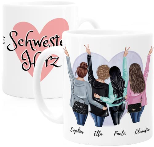 Cupdarling® Tasse Personnalisable pour 4 Soeurs - Idée Cadeau Femme Anniversaire - Mug Personnalisé 330 mL en Céramique