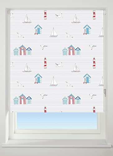 Beach Huts and Boats Blackout Roller blind, (150 cm)