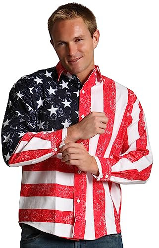 Insta Slim American Flag Print Jacket with Zip Front 175710, American Flag Button-up, XL