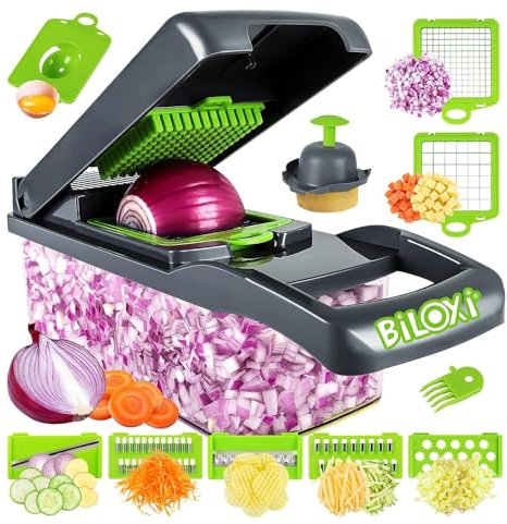 Vegetable Chopper, Onion Chopper, Mandolin Slicer,Pro 10 in 1professional food multifunctional Vegetable Chopper and Slicer, Dicing Machine, AdjustableVegetable Cutter Container (Gray>Green Mix)