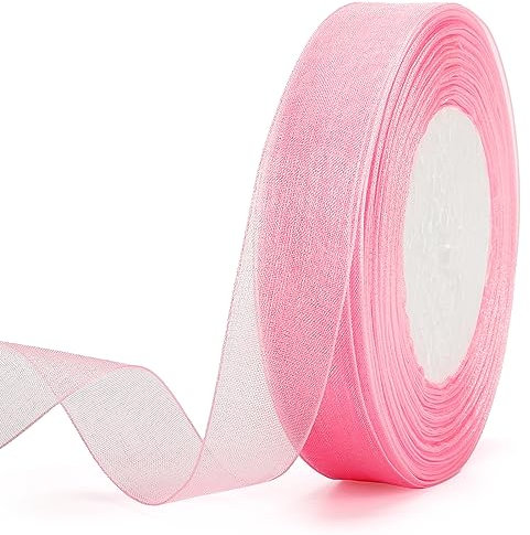 jijAcraft 20mm Transparent Organzaband Rosa: Chiffonband für Geschenk 45m Schmal Tüllband für Schleife Transparent Geschenkband für Blumen Basteln, Weihnachtsbaum