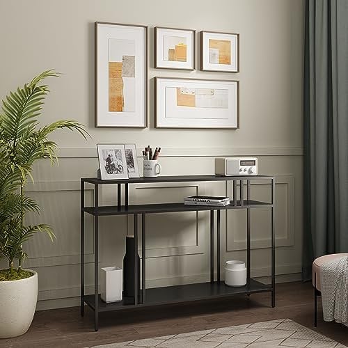 [en.casa] Konsolentisch Kumlinge Wohnzimmertisch schmal 78 x 110 x 30 cm Flurtisch mit Ablage Diele Metall Schwarz
