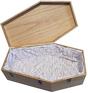 petbye Holz Tiersarg mit Satin Innenverkleidung - Großer 3XL Sarg für große Haustiere - Haustiersarg mit festem Metallverschluss - Sarg Natur aus hochwertigem Holz