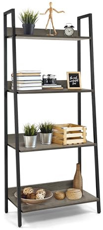 CAPHAUS 4 Tier Ladder Bookshelf, 24 Inch Width Free Standing Shelf, Bookcase Shelf Storage Rack Organizer, Industrial Book Shelves for Home Office, Living Room, Kitchen, Dark Grey Wooden Shelves