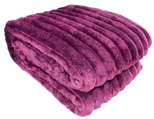 Marabella Wohndecke Cord 150 x 200 cm mit Flanelloptik & Glitzer Kuscheldecke Streifen, Farbe:violett