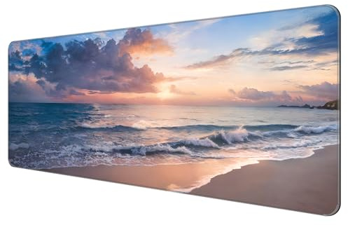 Dynippy Dünnes erweitertes Gaming-Mauspad mit genähten Kanten, großes Mauspad, lange XXL-Tastatur und Mauspad, Schreibtischunterlage für Gaming, Büro und Zuhause, Galaxie-Raum (Strand)