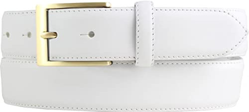 Hochwertiger Anzuggürtel aus Vollrindleder mit goldener Gürtelschließe 3,5 cm | Bombierter Ledergürtel Herren 35mm | Business-Gürtel made in Italy | Weiß 105cm