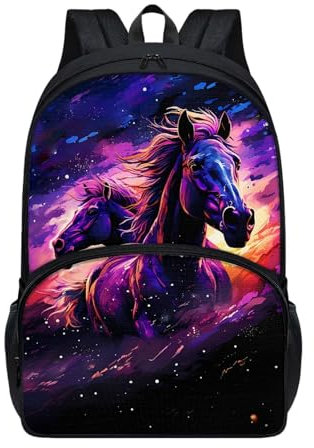 TOADDMOS Novetly Tagesrucksack für Jugendliche, Schultaschen, Büchertasche, Rucksack, Schule, Reisen, Wandern, Galaxie Pferd, Einheitsgröße