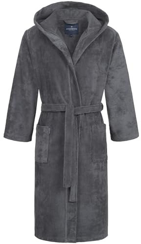 Morgenstern Bademantel Herren Baumwolle Kapuze Frottee Velours Grau Größe M