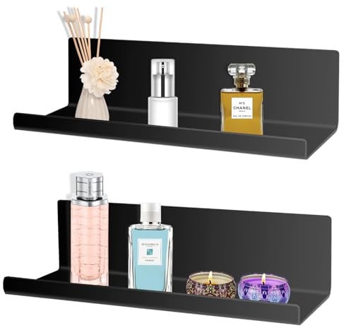 Collazoey 2pcs Wandregal Ohne Bohren,Regal Wand Acryl, bietet Platz für Bücher und Fotos, Heimdekorations-Wandregal, geeignet für Küche, Badezimmer, Büro, Wohnzimmer,Schwarz