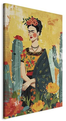 murando - Wandbilder XXL Frida Kahlo 80x120 cm 1 tlg - Wand Deko Leinwand Bilder Groß Wohnzimmer Schlafzimmer Kunstdrucke - Reproduktion Kaktus Porträt Frau Abstraktion h-H-10041-b-a