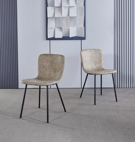Hallowood Furniture Cullompton Esszimmerstühle 2er Set, Moderne gepolsterte Taupe Kunstleder Esszimmerstühle mit massiver Rückenlehne und stabilen schwarzen Metallbeinen für Zuhause, Büro und Café
