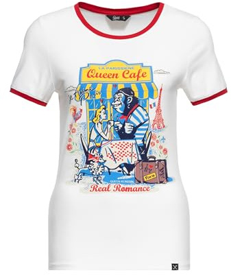 Queen Kerosin Damen Print T-Shirt Shirt Kurzarmshirt Ringer Comic Cartoon Artwork Paris Frankreich Vintage Retro Real Romance