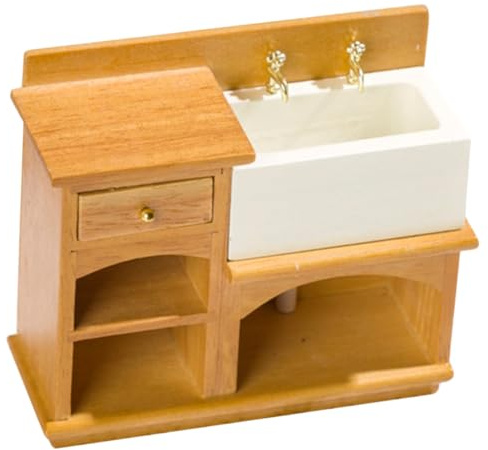 BESTonZON Puppenhaus Waschbecken Badezimmer Küchenschrank Puppenhaus-badezimmermöbel Badezimmerschrank Hölzern Mini- Puppenhaus-badezimmerzubehör Modelle Esstisch Holz Miniatur