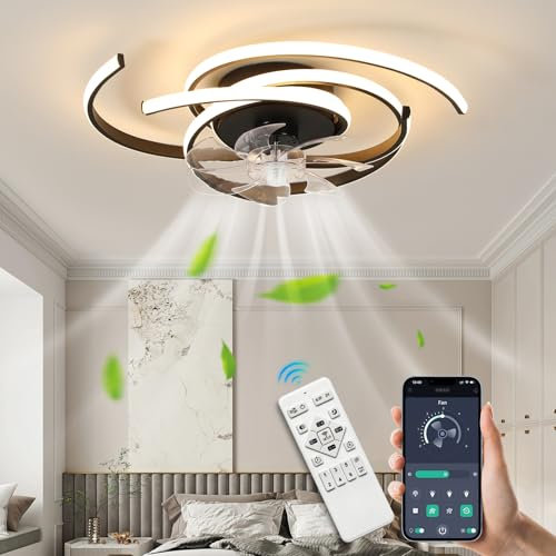 Lihaian LED-Beleuchtung mit stummem Deckenventilator 45 W Deckenleuchte mit Ventilatorlicht, App und Fernbedienung, kreative Form Acrylschirm (weiß) Wohnzimmer Schlafzimmer Küche (weiß)