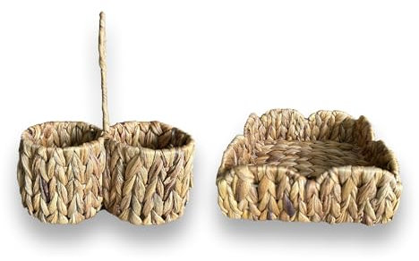 Set 2 porta bicchieri doppio porta tovaglioli intreccio, design naturale, resistente