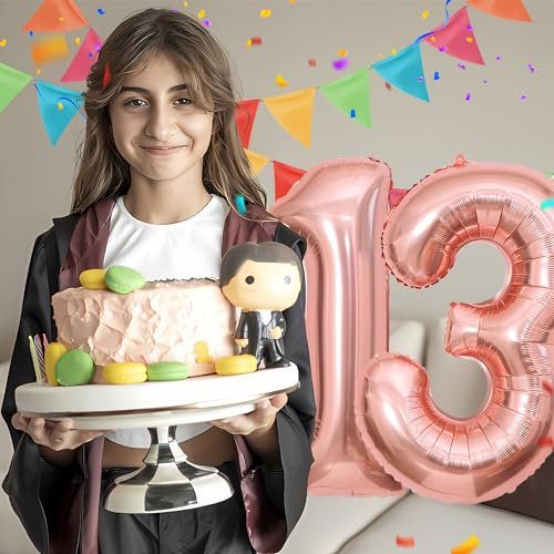 Geburtstag zahlen luftballon 13 jahre | Roségold Folienballon 13 XXL -Riesen Folienballon in 40 - 101cm Geburtstagsdeko - Ballon Zahl Deko zum Geburtstag .Fliegt mit Helium