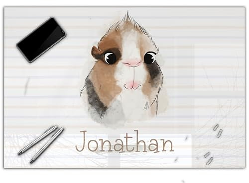 Schreibtischunterlage personalisiert mit Namen | wasserfeste Schreibunterlage, abwischbar, glatt | stabiles, hochwertiges Acrylglas, Kinder Kunststoff Tiere | 60x40cm 50- Meerschwein