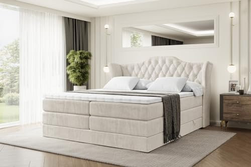 ALTDECOR Boxbett mit H3 H4 Matratze Vila King - 180x200 - Beige