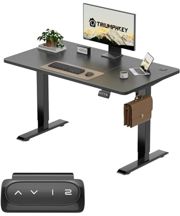 TRIUMPHKEY Bureau Assis Debout 120 x 60 cm, Noir | Table Debout Élévateur Électrique avec 2 Hauteurs de Mémoire, Trou de Passage Hauteur de Bureau Réglable 71-119cm