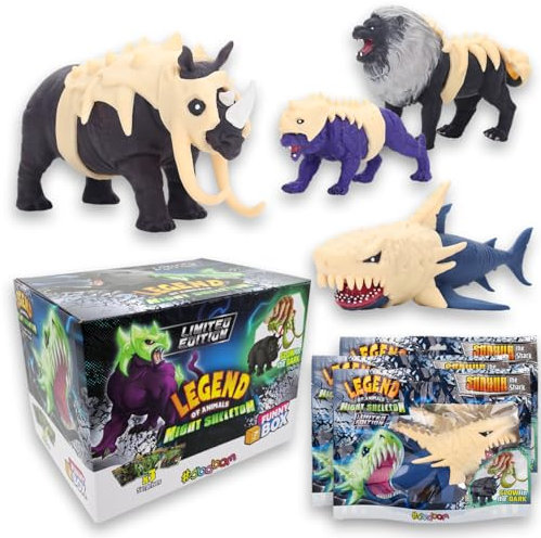 #sbabam Funny Box Legend of Animals Night Skeleton, Kiosk Spiele für Kinder, 3-teilig, Kinder Spielzeug mit Licht Rüstung im Dunkeln, Erweiterbare Spielzeug mit Tiger, Hai und Andere