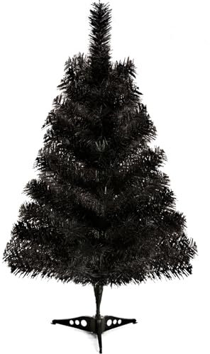 2FT Artificial Christmas Tree Black Tabletop Christmas Tree with Plastic Stand Mini Xmas Pine Tree for Party Supplies Indoor Outdoor Holiday Home Decoration(Black)