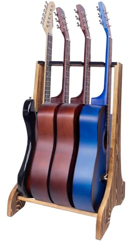 Gitarrenständer für mehrere Gitarren, Gitarrenhalter mit schützendem Samtband, Holz-Gitarren-Displayhalter für Akustik-, E-Gitarre, Bass, Musikstudio und Zuhause (High-End-Holz, 4 Halterungen)