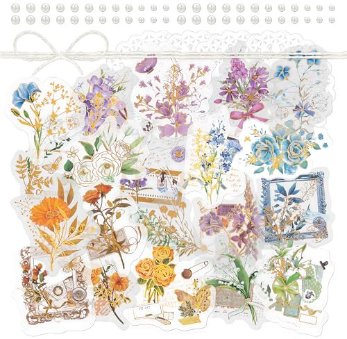 4 Packungen Vintage Retro Scrapbook Aufkleber Set Blumen Dekoaufkleber Pflanzenaufkleber für DIY Basteln Kartengestaltung Planer Dekoration Album Tagebuch Kalender Zeitplan (Juicy)