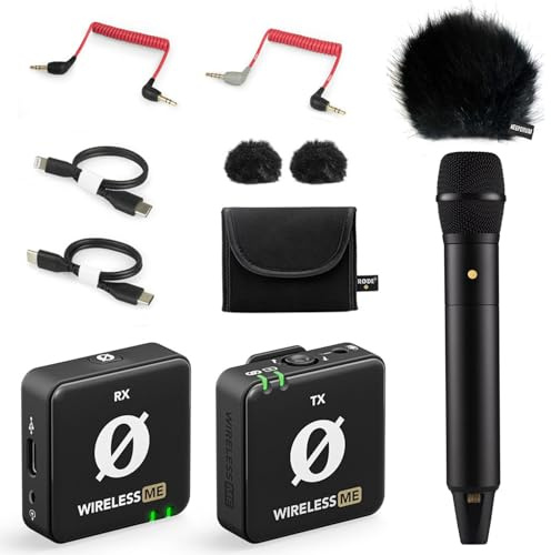 Rode Wireless ME digitales Drahtlos-Mikrofonsystem + Interview PRO Handmikrofon + keepdrum Fell-Windschutz Schwarz