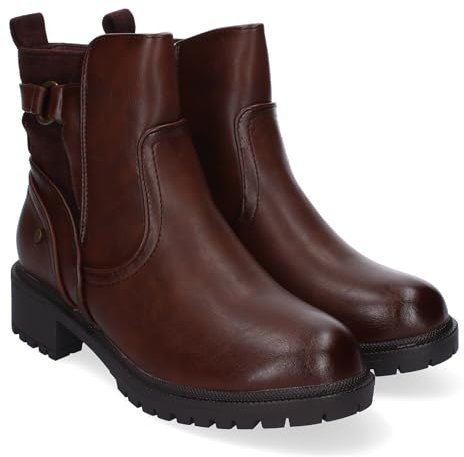 shoes&blues.es 86506 Botines de Tacon Bajo para Mujer con Adorno de Hebilla, Comodos y Elegantes, Puntera Redondeada, Cierre Lateral con Cremallera Marron Talla 39