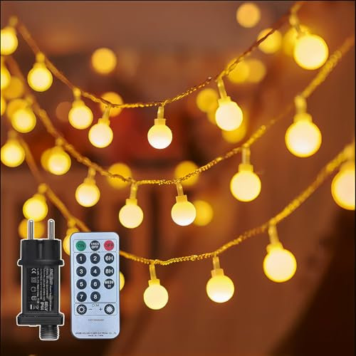 Guirlande Lumineuse 25m, blanc chaud 200 LEDs, avec prise et télécommande, 8 Modes avec Télécommande, étanche IP44, pour extérieur et intérieur jardin, balcon, fête, mariage, pavillon, Mariage, Déco