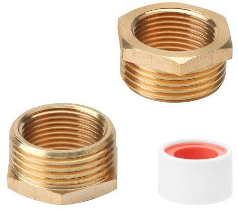 ZMDMAH Riduttore in ottone Premium da 1 a 3/4 pollici AG/IG con nastro per giunti di irrigazione, filettatura esterna su filettatura interna, raccordo filettato per tubi dell'acqua