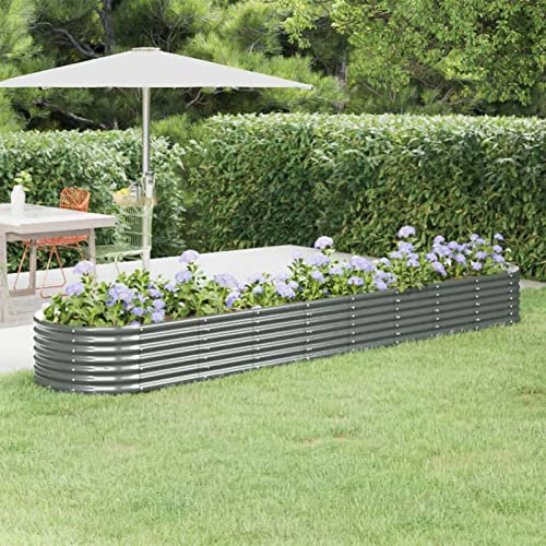 IKAYAA Jardinera Alta Exterior Arriate Rectangular Macetas Exterior Jardinera Metal para Cultivo de Plantas en Exterior Patio Terraza Gris 368 x 80 x 36 cm