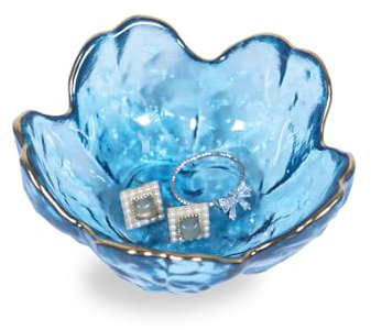 Nideen Plat à bijoux en verre motif floral, porte-bague, assiette à bijoux, porte-clé pour couloirs (bleu)