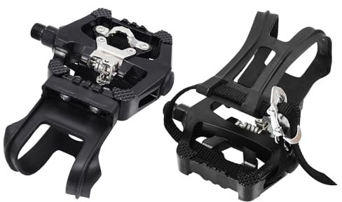 Auptiz Fahrradpedale mit Clips und Riemen, rutschfeste MTB Pedale aus Aluminium, SPD Pedalefahrrad, 9/16 Zoll Pedale Set für Trekking, Rennrad, MTB, BMX, Indoor-Fahrräder