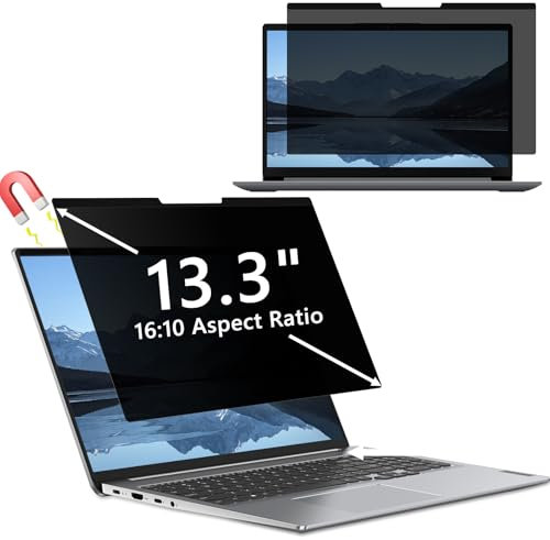 Hinnwer Magnetic Laptop Privacy Screen 13.3 Inch for 16:10 Aspect Ratio, Removable & Anti Glare Blue Light, Laptop Screen Privacy Filter 13.3 Inch for Hp/Dell/Acer/Lenovo/ThinkPad/Asus/Sony