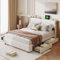 JiaOyu Modernes Polsterbett 140x200 cm mit Schubladen und USB-Stecker, Doppelbett mit Stauraum, Eisen-Schubladen, weichem PU-Leder-Kopfteil, bequemes Bettgestell mit einfacher Montage, Weiß